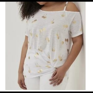 Torrid White and Gold Off-Shoulder Tee Size 3